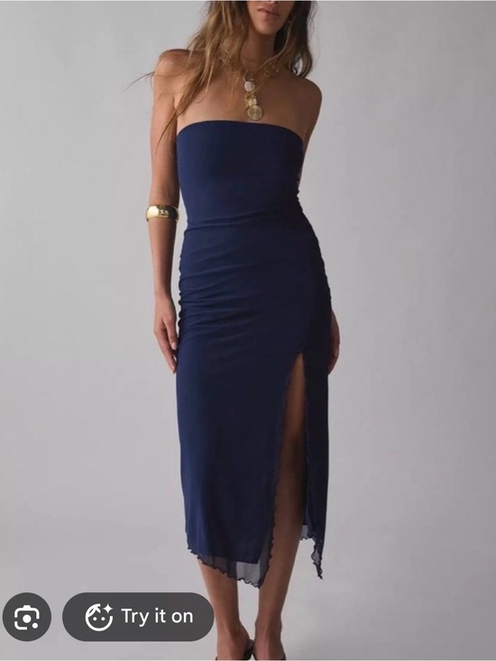 Urban Outfitters Dresses & Skirts - Urban Outfitters Navy Strapless Midi Dress with Side Slit